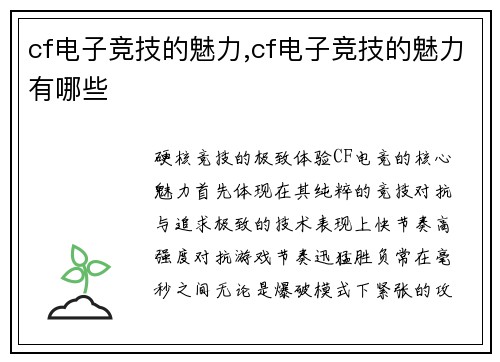 cf电子竞技的魅力,cf电子竞技的魅力有哪些